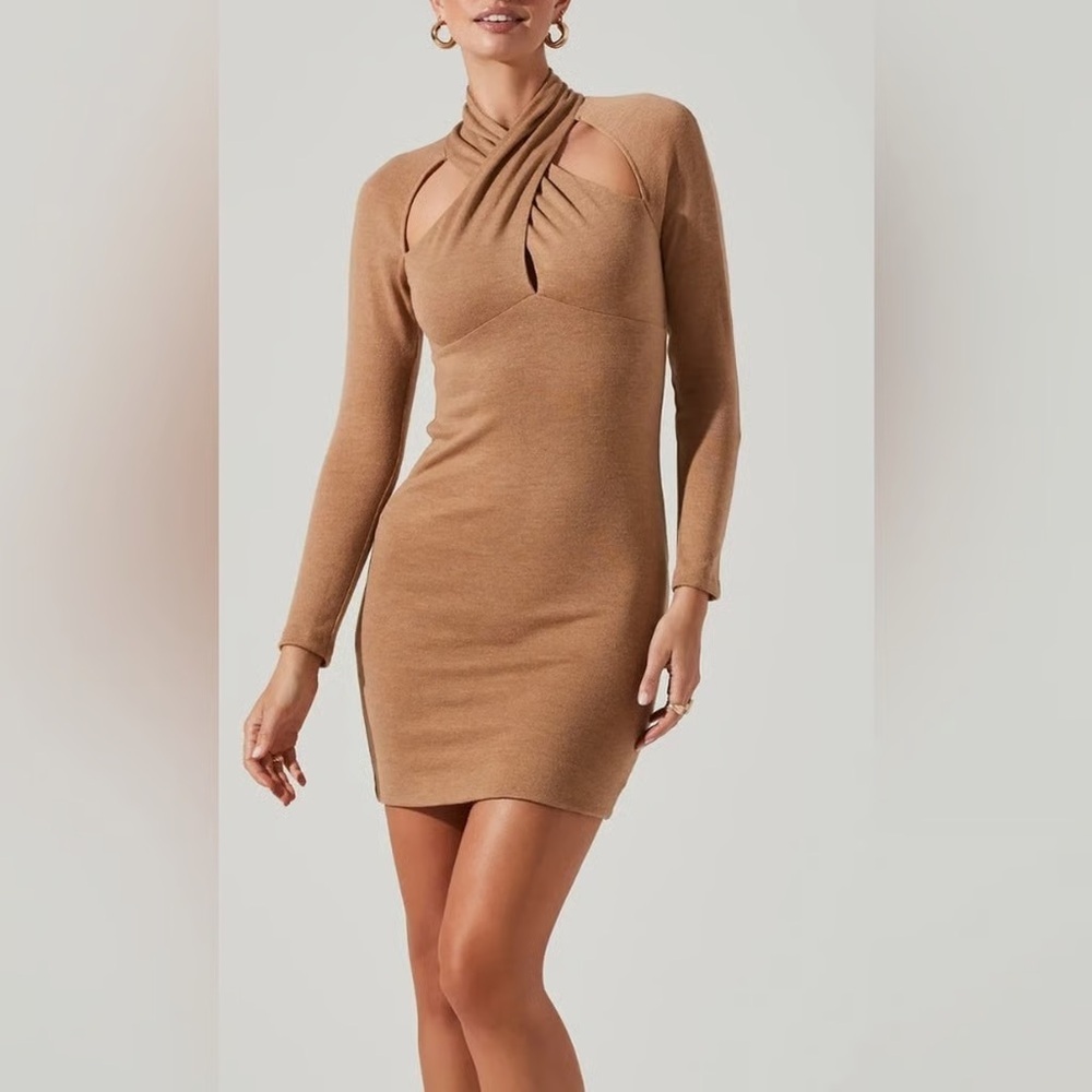 NWT ASTR the label bodycon cutout dress nude basic long sleeve cocktail - Picture 1 of 12